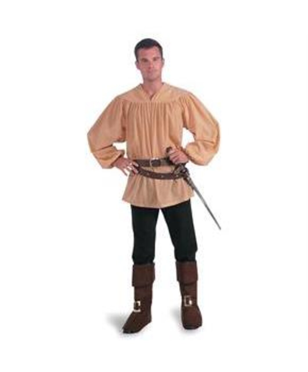 Men's Medieval Shirt Romantic Tunic with Gathered Yoke Elastic Band Cuffs One Size